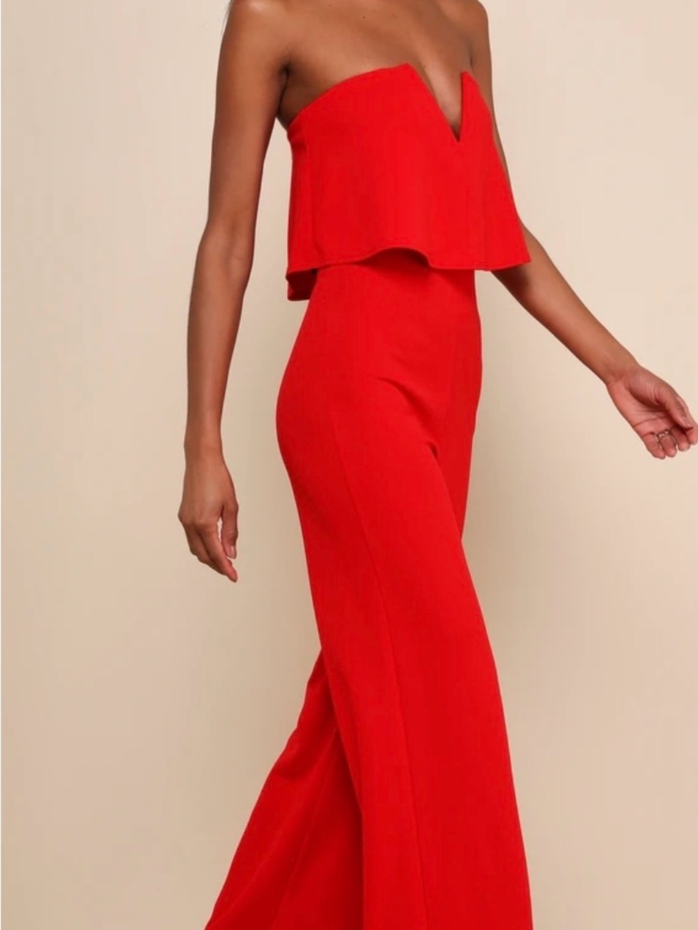 Lulu's Red Strapless Wide-Leg Jumpsuit
